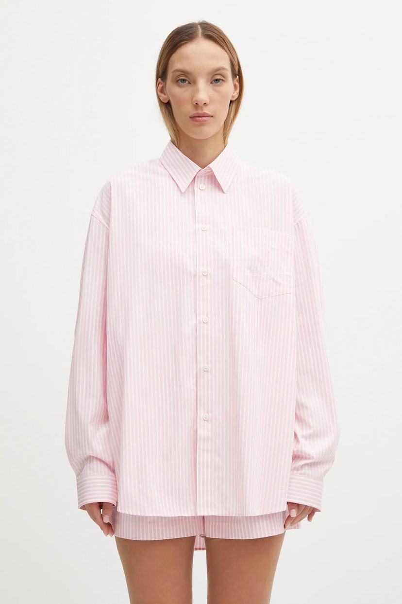 Paita Sporty & Rich Sporty & Rich Eden Script Oversized Relaxed Cotton Shirt with Classic Collar Monivärinen | SI00760673ST64