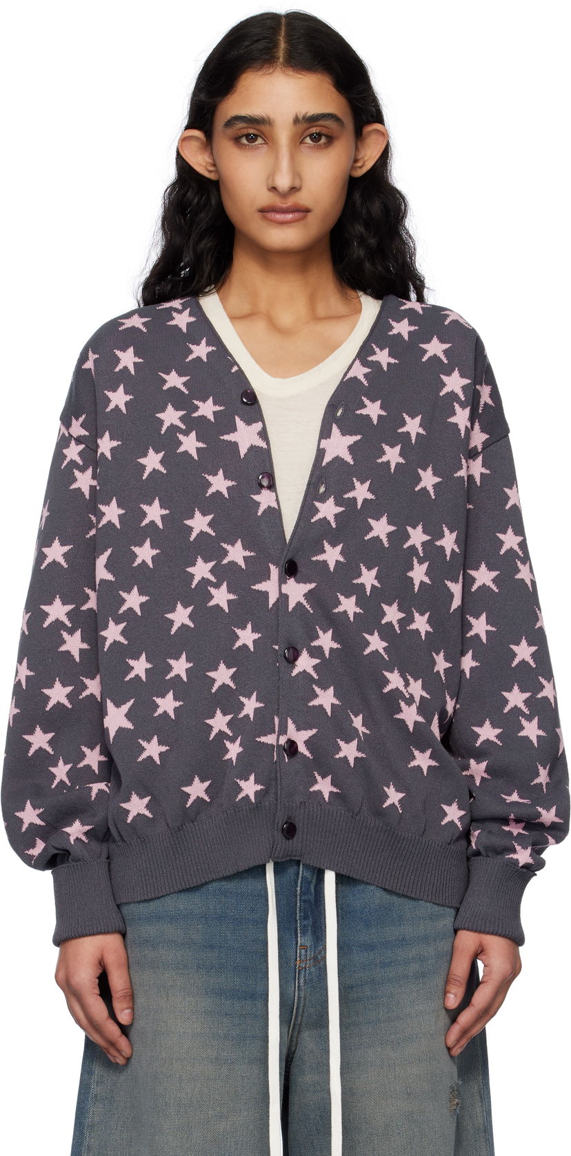 Villapaita Needles NEEDLES V-Neck Star Cardigan Harmaa | QV374