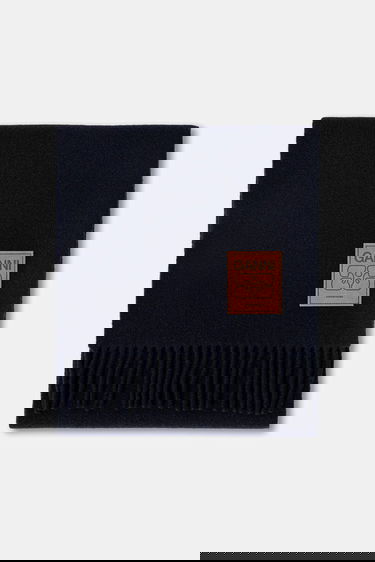 Huivi GANNI Double Face Wool Solid Fringed Scarf Tummansininen | A6931, 1