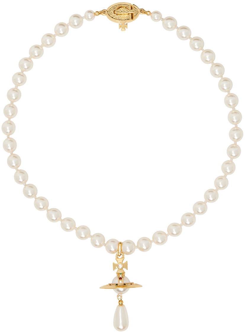 Kaulakoru Vivienne Westwood Pearl Drop Choker Necklace Metallinen | 63030008-02R118-CN