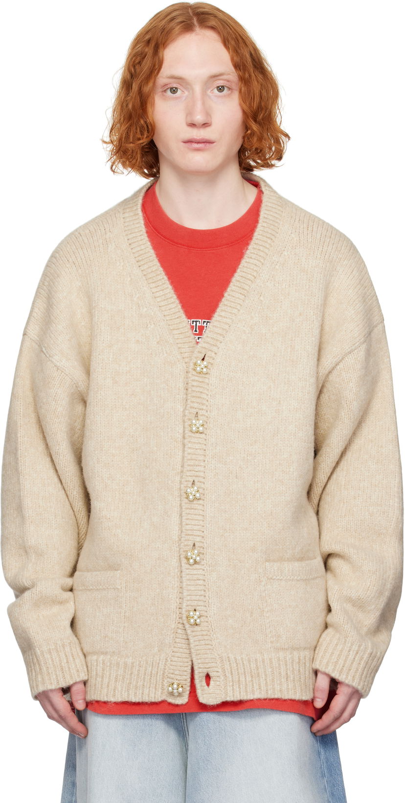 Villapaita VETEMENTS Vetements Classic Pearl Button Cardigan Beige | UA66KN200T