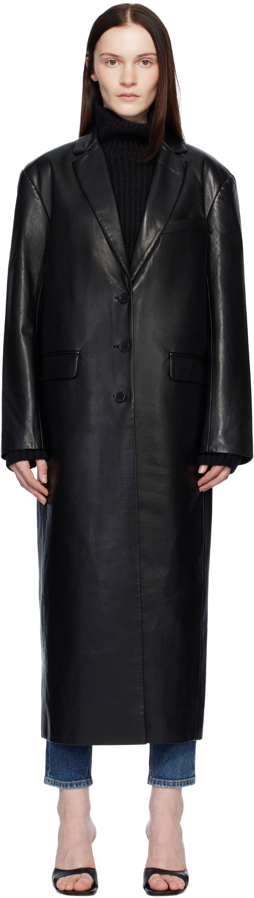 Takit Anine Bing Quinn Oversized Faux Leather Trench Musta | A-01-10220-000