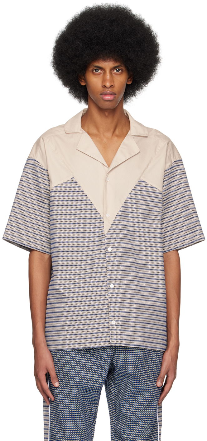 Paita Ahluwalia Short Sleeve Button-Up Shirt Beige | M-AHLU-TO010-SS23-FA88-BE