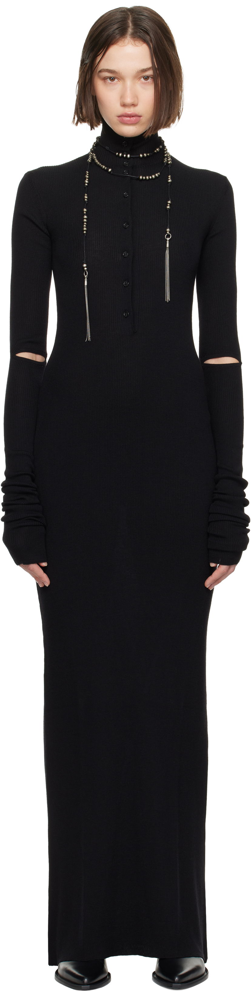 Mekko Ann Demeulemeester Serafino Rib Maxi Dress Musta | 2402-W-KN01-KN043-099