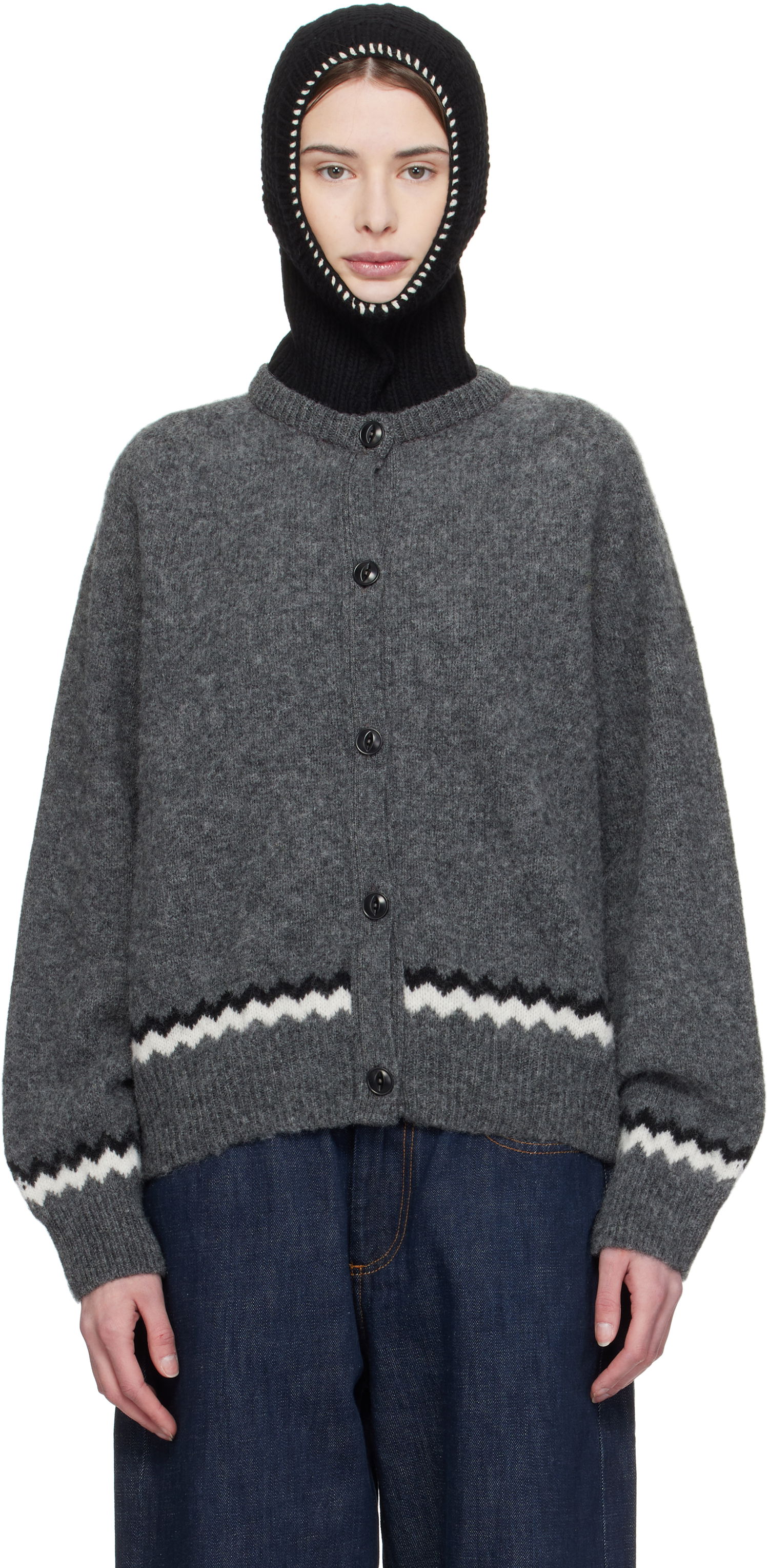 Villapaita YMC YMC Atomic Zig Zag Cardigan Harmaa | Q8XMD, 0