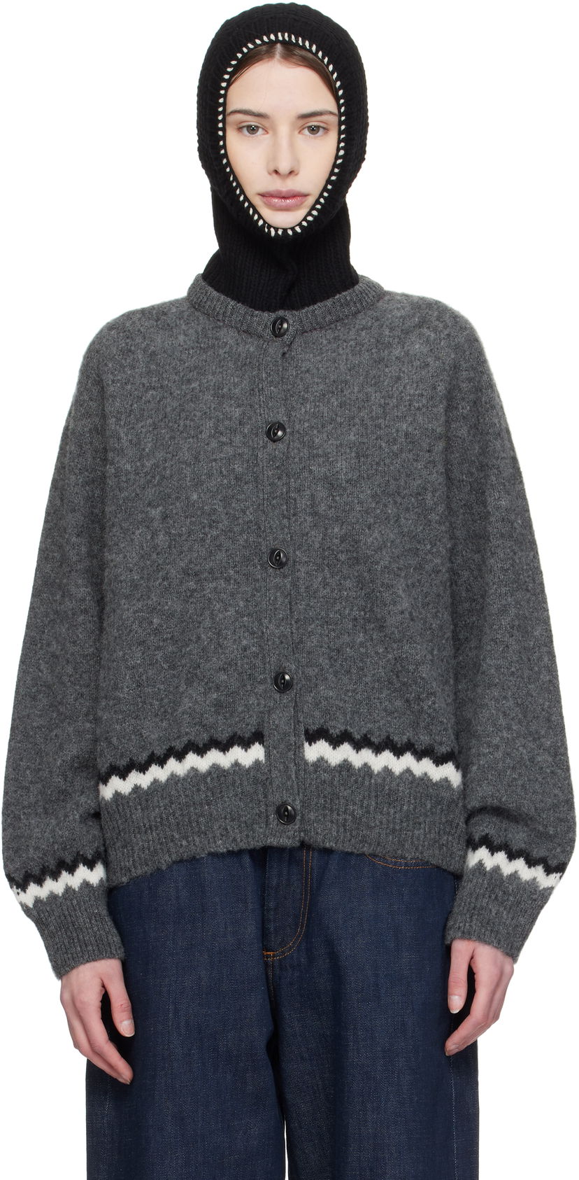 Villapaita YMC YMC Atomic Zig Zag Cardigan Harmaa | Q8XMD