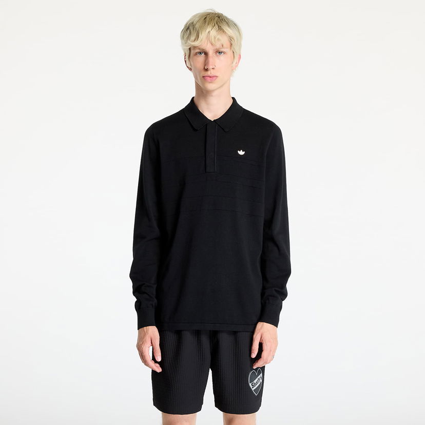 Poolopaita adidas Originals Long Sleeve Polo Tee Black Musta | IY9955