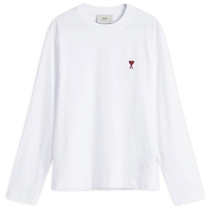 T-paita AMI AMI Small A Heart Long Sleeve T-Shirt, Size Large Valkoinen | BFUTS235-724-100