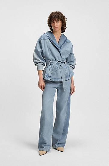 Takki BOSS Denim Peplum Jacket with Belt Sininen | 50554678, 1