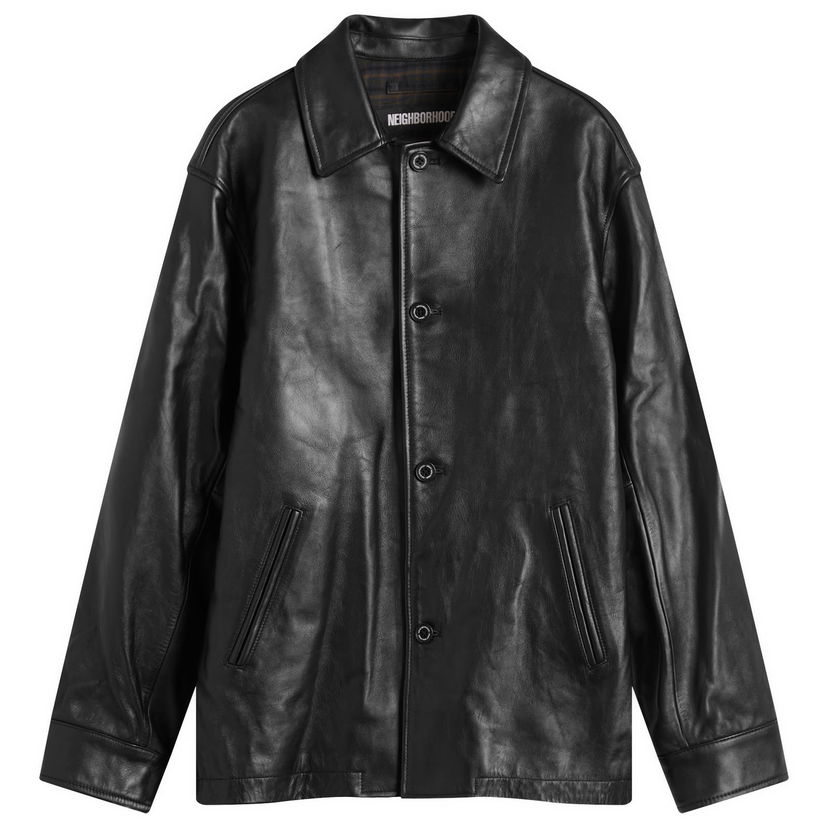 Takit Neighborhood Leather Car Coat Musta | 252SZNH-JKM06-BLK