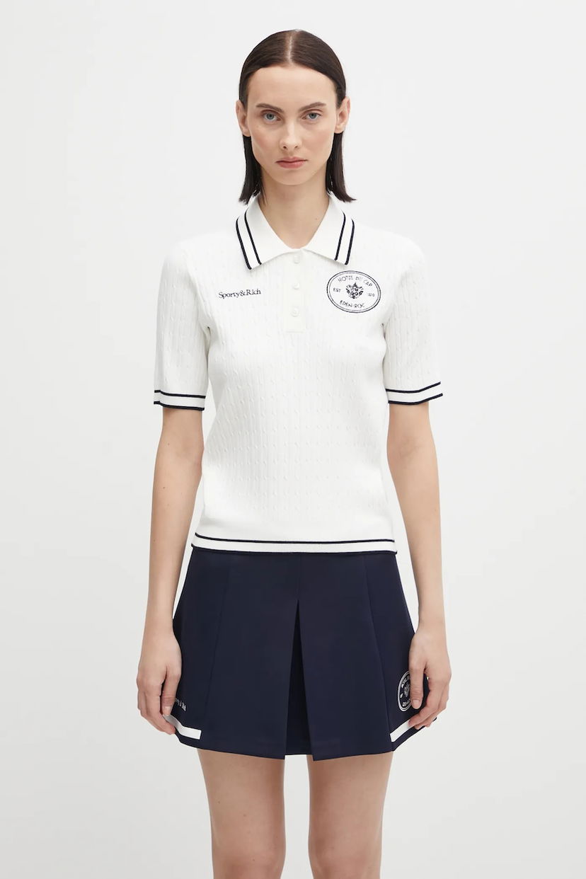 Poolopaita Sporty & Rich Polo Eden Crest Cable Knit Valkoinen | TO06860666WH50