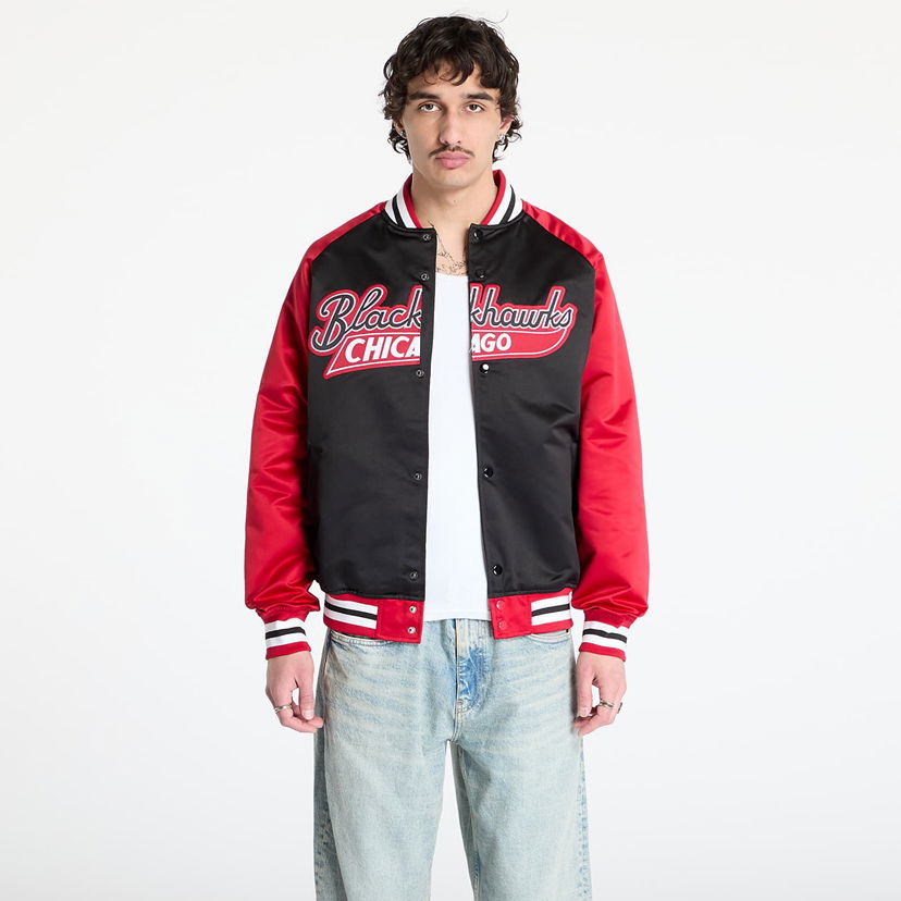 Bomber-takki Mitchell & Ness Mitchell & Ness NHL Blackhawks Double Clutch Satin Jacket Musta | JK9196-CBHBKSC