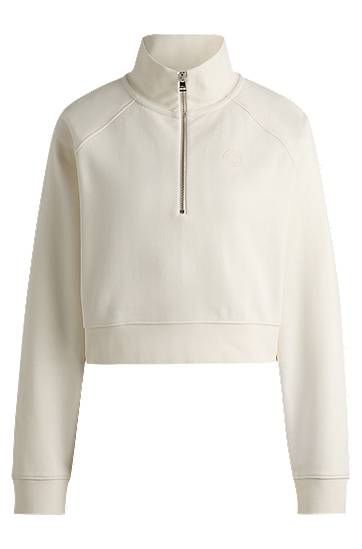 Villapaita BOSS Cropped Cotton Terry Sweatshirt with Embroidered Logo Valkoinen | 50537102