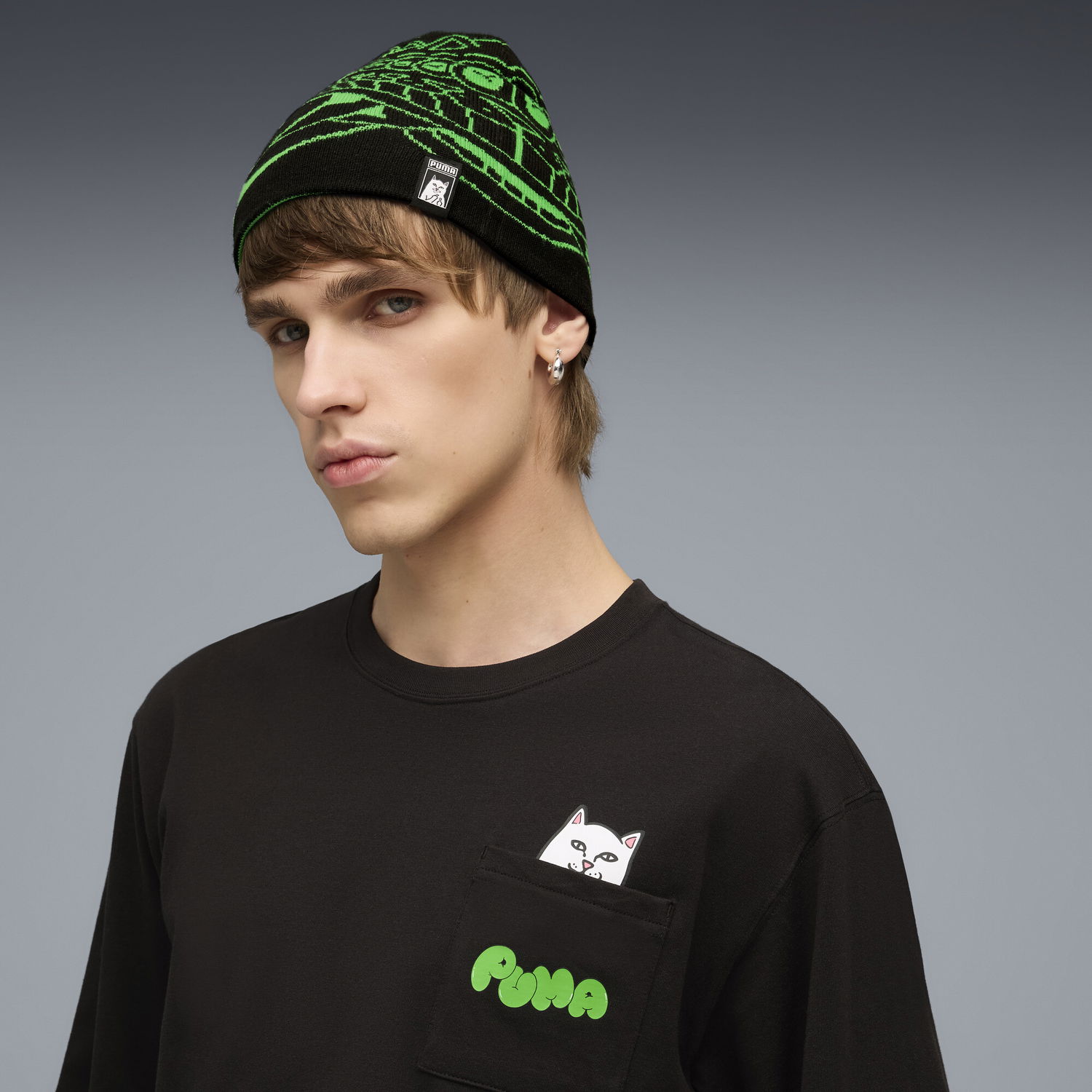 Pipo Puma PUMA x RIPNDIP Knitted Beanie with Graphic Print Musta | 026596_01, 1