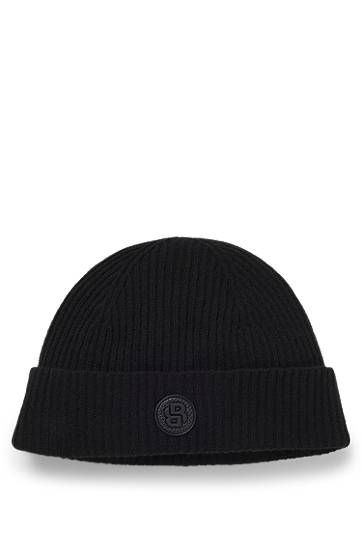 Pipo BOSS Wool-Cashmere Beanie Hat with Double B Monogram Musta | 50551237, 0