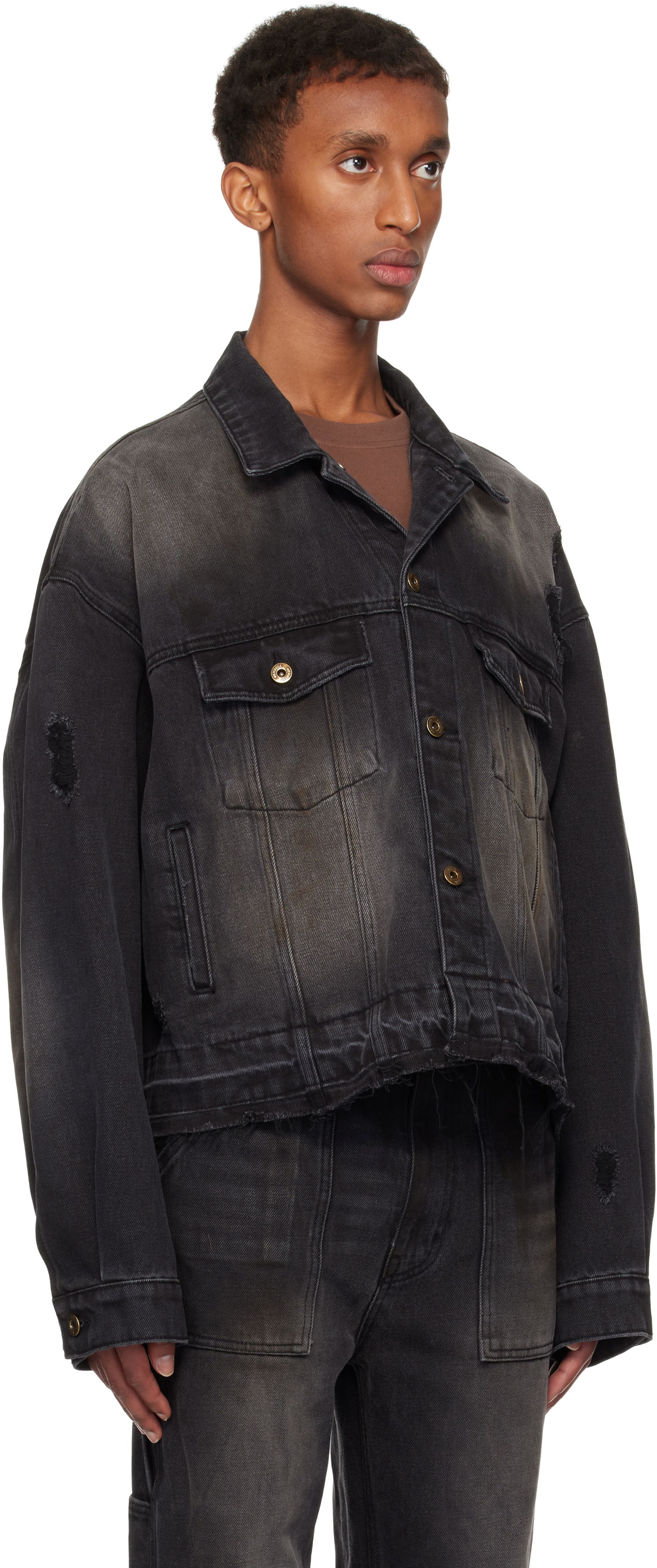 Takki We11done Distressed Denim Jacket Musta | WD-DJ3-24-310-U-BK, 1