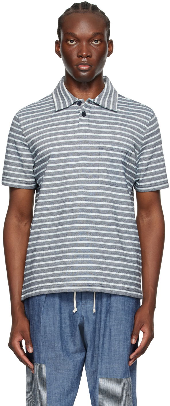 Poolopaita Universal Works Universal Works Newlyn Striped Polo Sininen | P3088