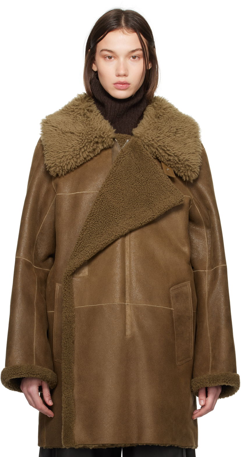 Takit LEMAIRE Lemaire Asymmetrical Shearling Coat Ruskea | CO1079 LL0037