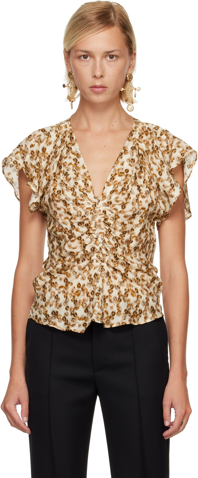 Paita ISABEL MARANT Lonea Ruched V-Neck Blouse Monivärinen | HT0228FA-C3J10I