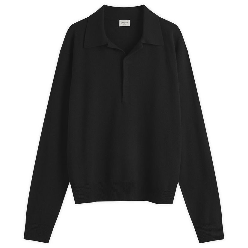 Villapaita Saint Laurent Saint Laurent Long Sleeve Knitted Polo Shirt Musta | 817251-Y76XM-1000