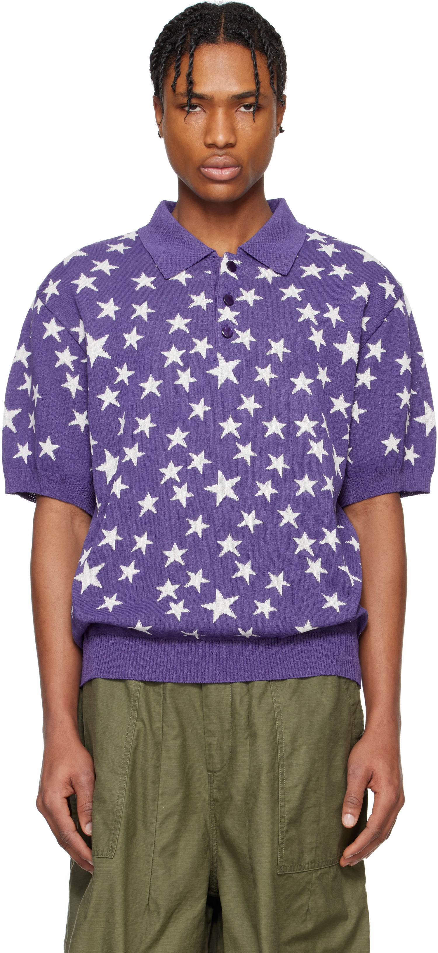 Poolopaita Needles NEEDLES Short Sleeve Star Knit Polo Violetti | QV375, 0