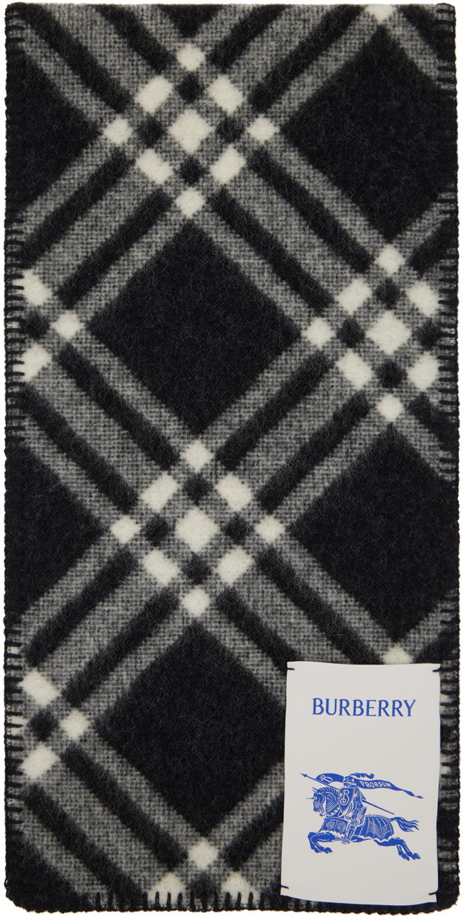 Huivi Burberry Check Wool Scarf Black / Off-White Musta | 8079246