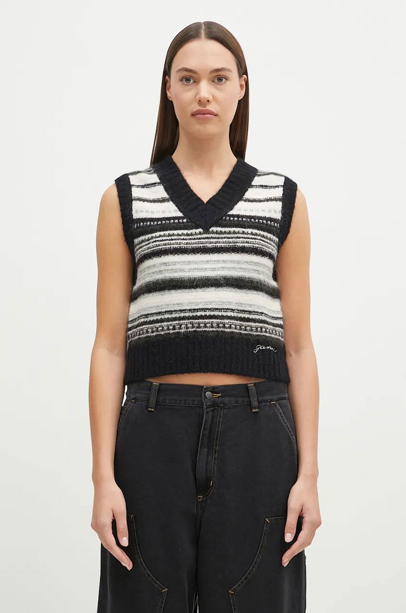 Villapaita GANNI Wool Stripe Vest Musta | K2327