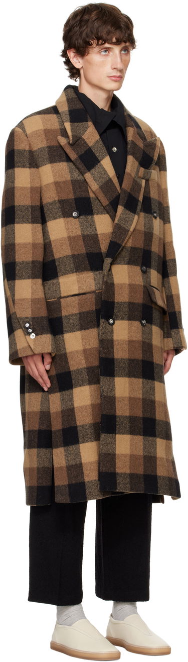 Takit ADER ERROR Double-Breasted Check Coat Ruskea | BN01FWCT0103BR, 4