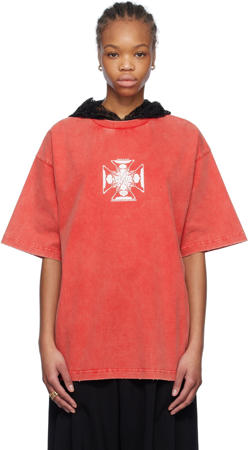 T-paita We11done We11done Heart Cross Hooded T-Shirt Punainen | WD-TH0-25-842-U-RD