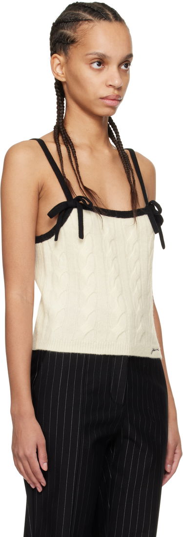 Tankkitoppi GANNI Off-White & Black Cashmere Mix Strap Tank Top Beige | K2416, 1