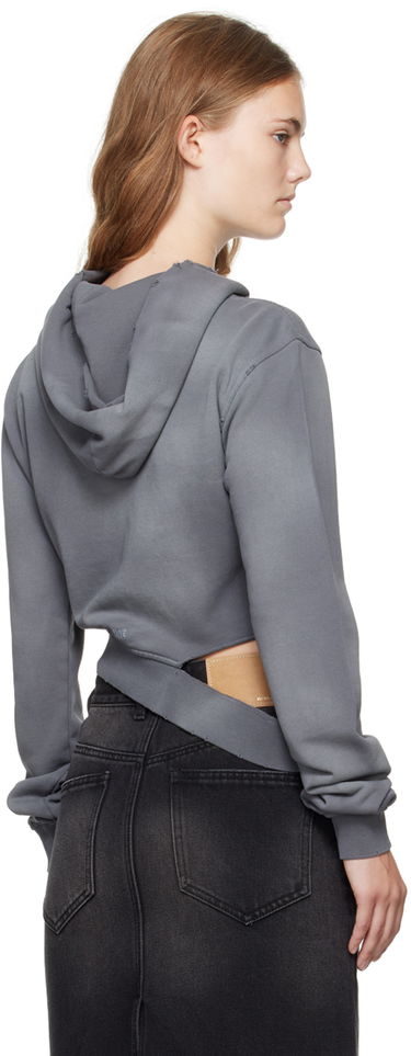 Huppari We11done We11done Distressed Zip-Up Cropped Hoodie Harmaa | WD-TJ2-24-808-W-CH, 2