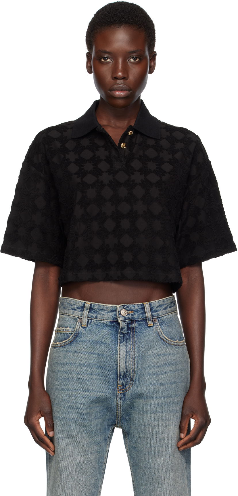 Poolopaita AMIRI AMIRI MA Quad Toweling Cropped Polo Musta | AWJYPO1009