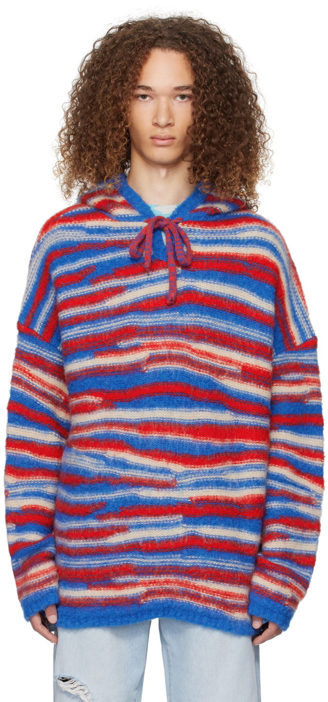 Villapaita ERL ERL Striped Knit Hoodie Punainen | ERL07N015