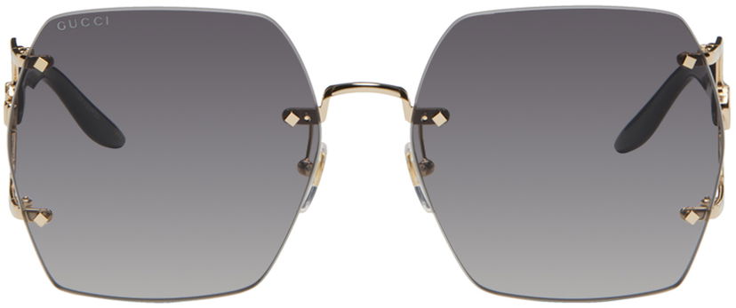 Vaatteet Gucci Gucci Gold Geometric Sunglasses Harmaa | GG1562S