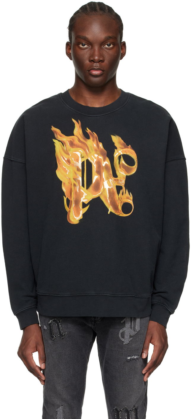 Huppari Palm Angels Burning Monogram Sweatshirt Musta | PMBA074R24FLE0041076
