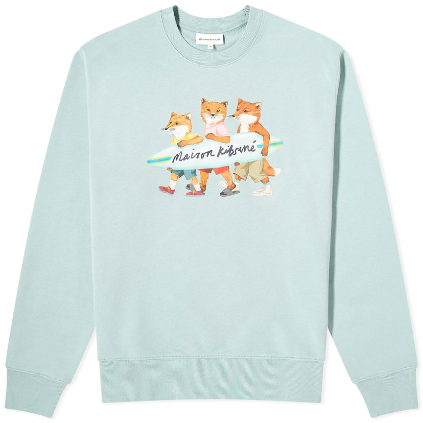 Huppari MAISON KITSUNÉ Maison Kitsuné Surfing Foxes Crew Sweat Turkoosi | MM00310KM0129-P417