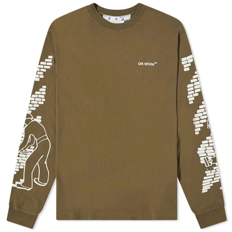 T-paita Off-White Bricks Skate Long Sleeve T-Shirt Army Green/White Vihreä | OMAB064F22JER0055601