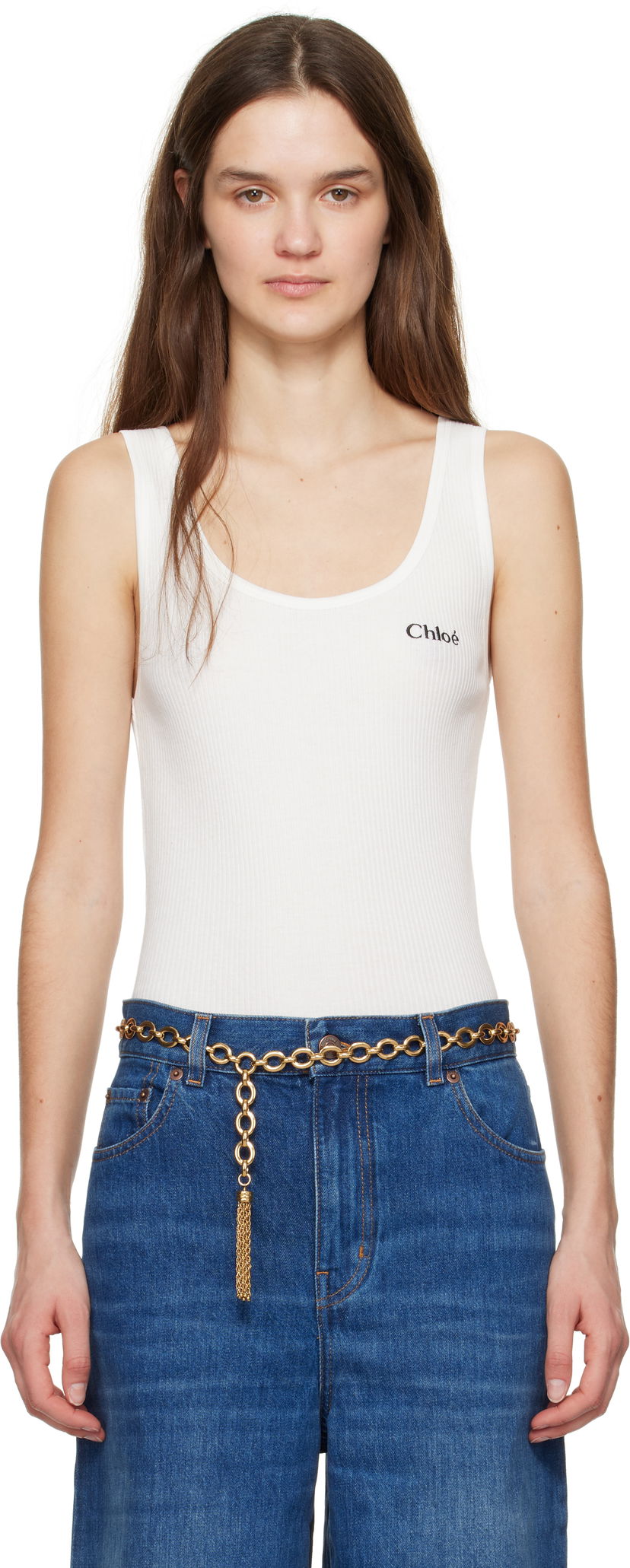 Vyöt CHLOÉ Chloé Ribbed Logo Tank Top Metallinen | CH25SJH12180