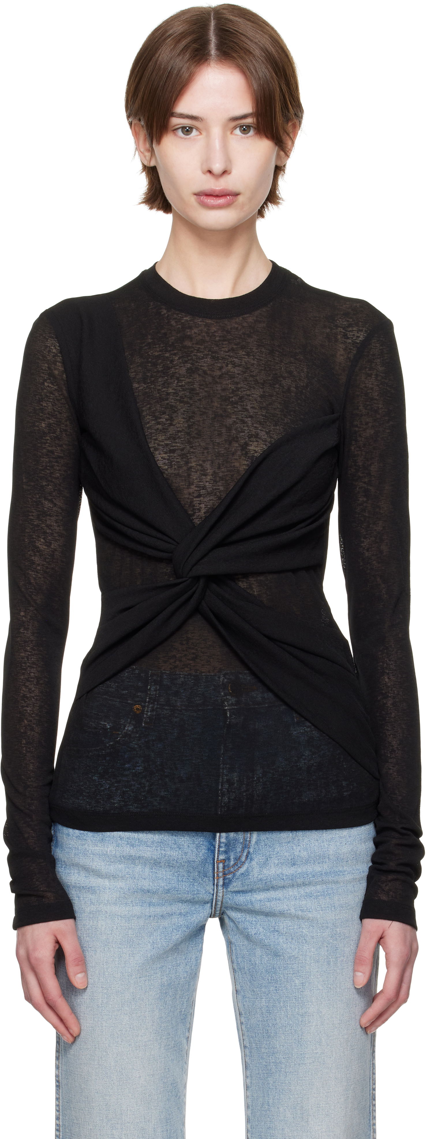 Villapaita Nanushka Nanushka Izolda Draped Mesh Jersey T-Shirt Musta | NW25RSTP16499, 0