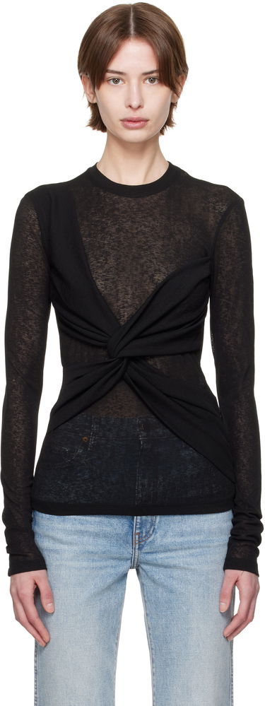 Villapaita Nanushka Nanushka Izolda Draped Mesh Jersey T-Shirt Musta | NW25RSTP16499, 0