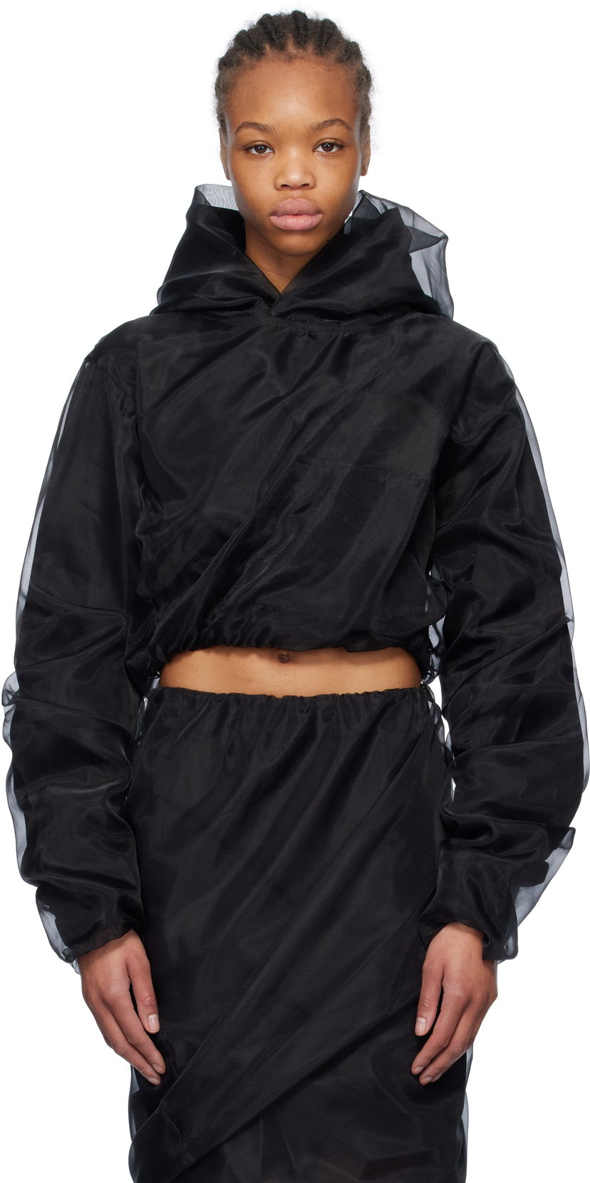 Huppari We11done We11done Layered Cropped Hoodie Musta | WD-BL0-25-117-W-BK
