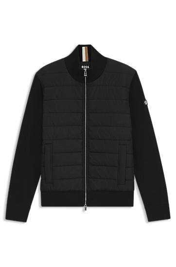 Bomber-takki BOSS Mixed-material jacket with padded front and knitted sleeves Musta | 50549991, 0