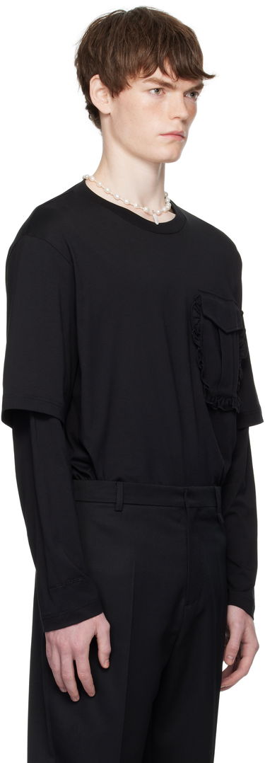 T-paita Simone Rocha Simone Rocha Layered Ruffle Pocket Long Sleeve T-Shirt Musta | 5379 0553, 1