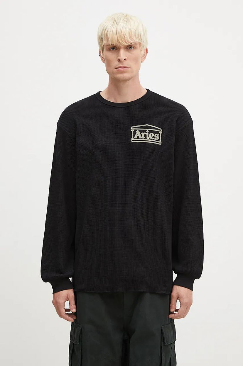 Huppari Aries Waffle Crewneck Sweatshirt Musta | AR4066602