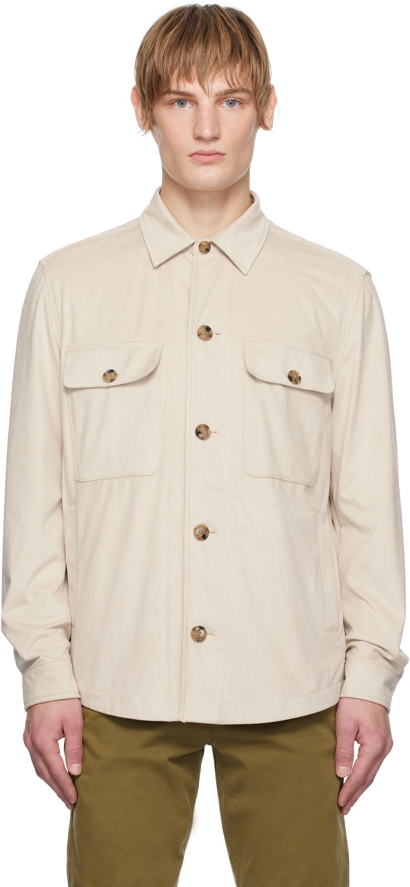 Paita BOSS Flap Pocket Faux-Suede Jacket Beige | 50535666
