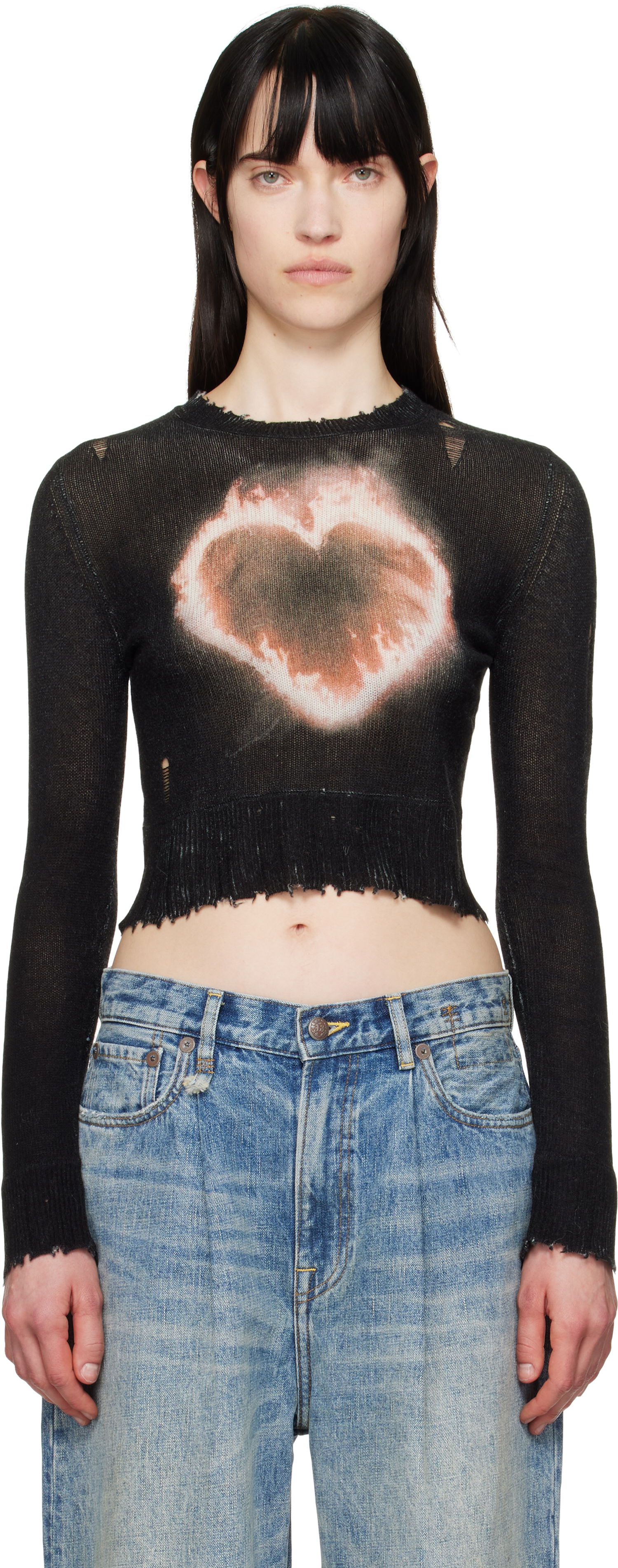 Villapaita R13 R13 Flaming Heart Cropped Sweater Musta | R13WY042-Y016B, 0
