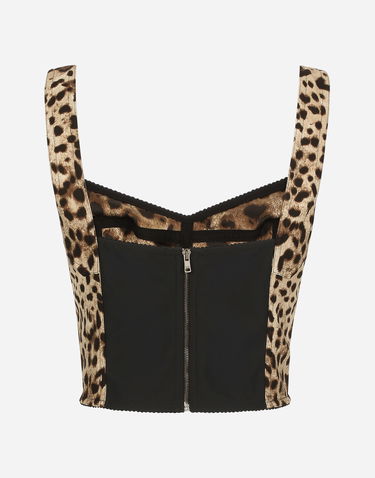 Tankkitoppi Dolce & Gabbana Dolce & Gabbana Leopard Charmeuse Bustier Top Ruskea | F7W98TGDCLPHY13M, 1