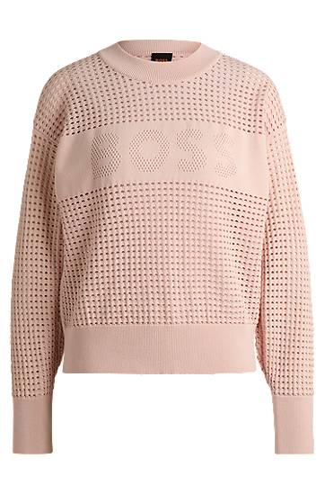 Villapaita BOSS BOSS Open-Knit Logo Sweater Vaaleanpunainen | 50510202