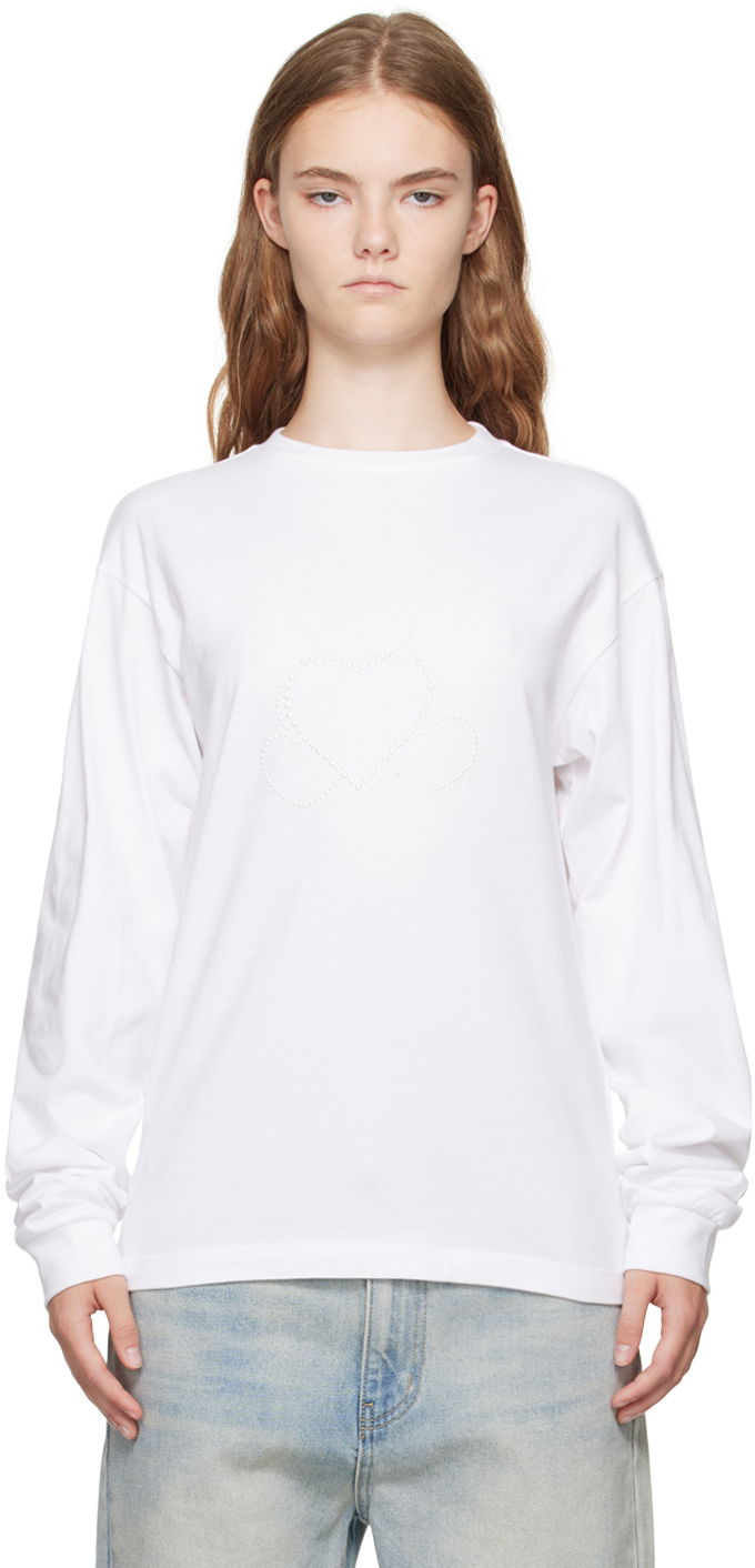 T-paita We11done Pearl Bear Long Sleeve T-Shirt Valkoinen | WD-TT2-24-781-U-WH