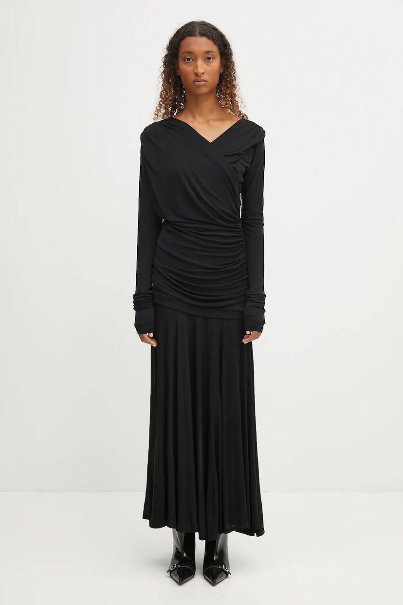 Mekko GANNI GANNI Interlock Jersey Crossover Ruched Maxi Dress Musta | T4213
